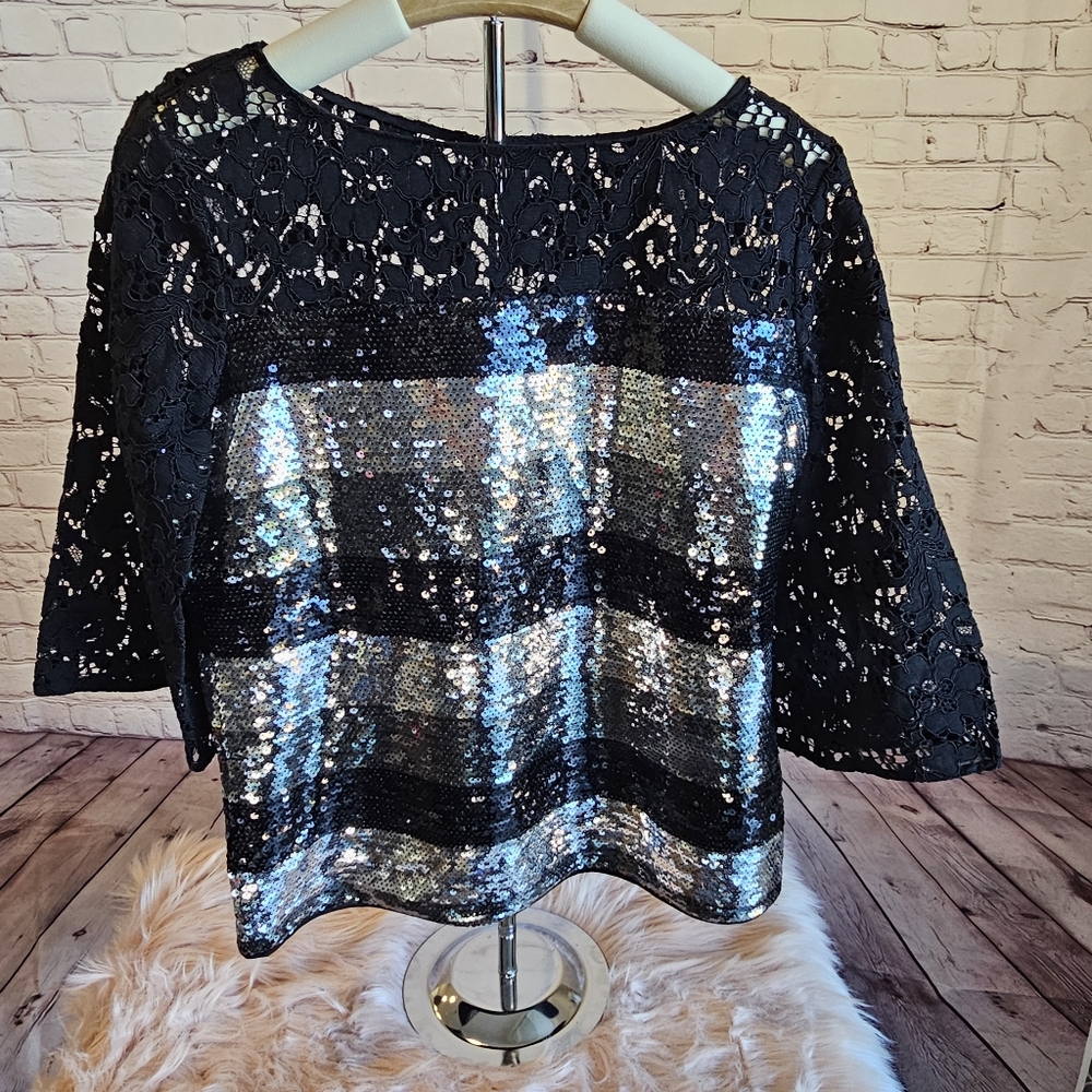 ✨ Sachin & Babi NWOT Black & Silver Sequin Top XS– Shine Bright in Luxe